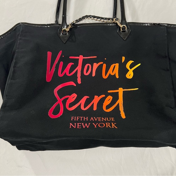 Victoria's Secret Black Fifth Avenue New York Tote Gold Chain Accents - Picture 7 of 16